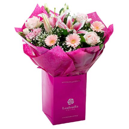 Pandora Bouquet with Pink Roses and Gerberas Premium