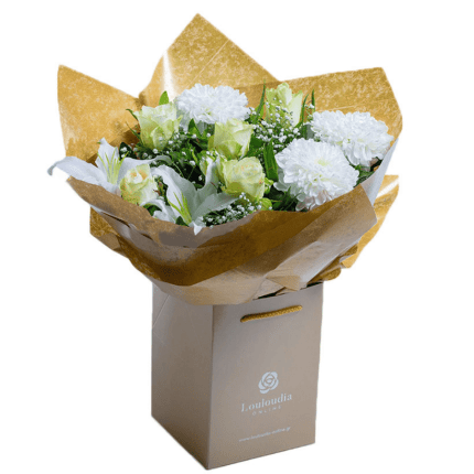 Flower Bouquet Pandaism with White Roses and Lilies Premium