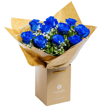 Bouquet with 10 Blue Roses Premium