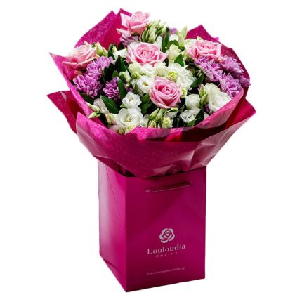 Bouquet with Pink Roses and Lysander Premium