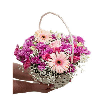 Flower Arrangement with Pink Lysander and Gerberas in Basket