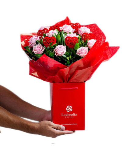Bouquet of Love with 10 pink Premium Roses