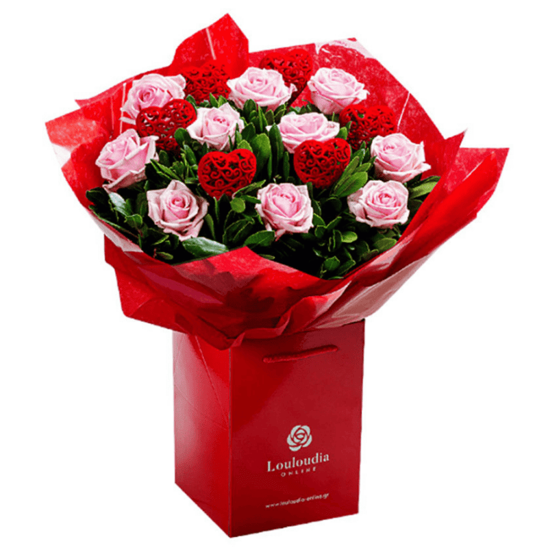 Bouquet of Love with 10 pink Premium Roses