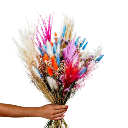 Pampas Bouquet with Fuchsia-Orange Dried Flowers