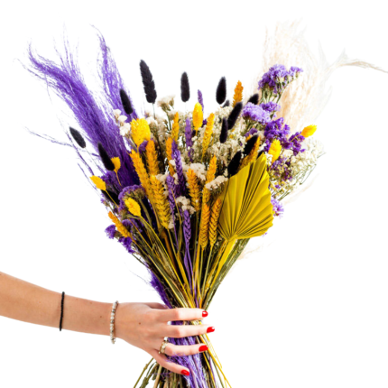 Pampas Bouquet with Purple-Yellow Dried Flowers