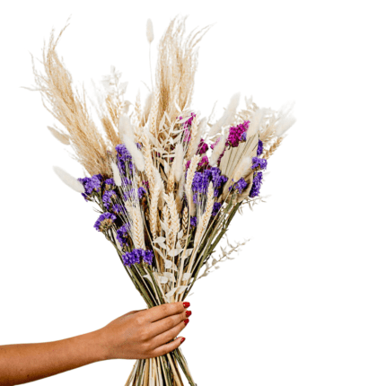 Pampas Bouquet with Purple-White Dried Flowers