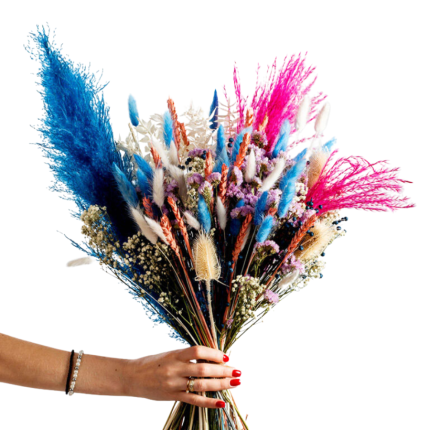 Pampas Bouquet with Blue-Fuchsia Dried Flowers