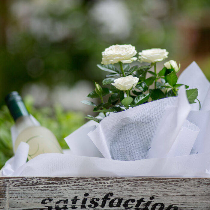 Λευκή Τριανταφυλλιά σε Καλάθι με Λευκό Κρασί