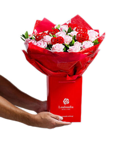 Ανθοδέσμη Αγάπης με 20 ροζ Τριαντάφυλλα Deluxe