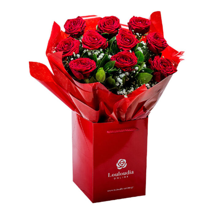 Ανθοδέσμη Αγάπης με 10 Κόκκινα Τριαντάφυλλα