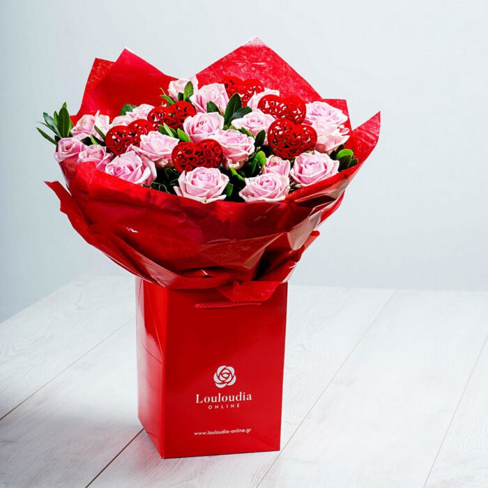 Love Bouquet with 20 Pink Roses Deluxe