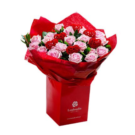 Ανθοδέσμη αγάπης με ροζ τριαντάφυλλα Deluxe