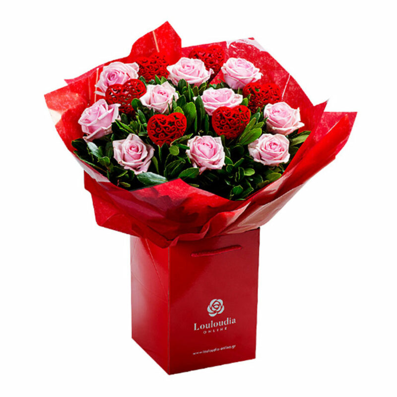 Ανθοδέσμη Αγάπης με 10 ροζ Τριαντάφυλλα Premium