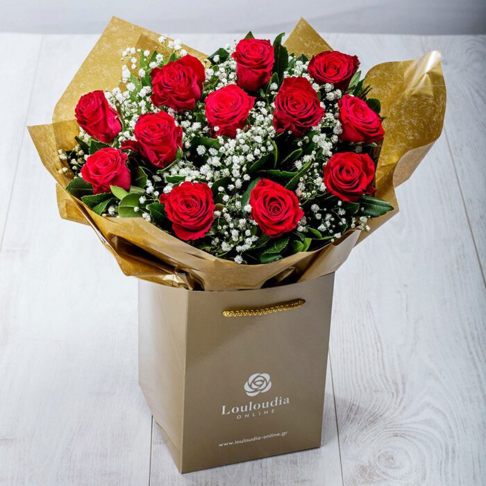 Bouquet Classic with 12 Red Roses Deluxe