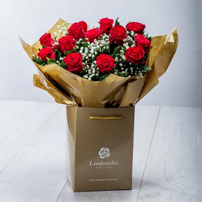 Ανθοδέσμη Classic με 12 Κόκκινα Τριαντάφυλλα Deluxe