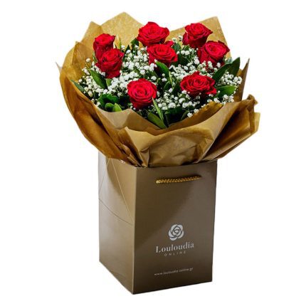 Classic Flower Bouquet with 8 Red Roses Premium