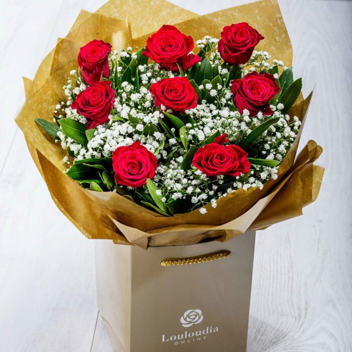 Ανθοδέσμη Classic με 8 Κόκκινα Τριαντάφυλλα Premium
