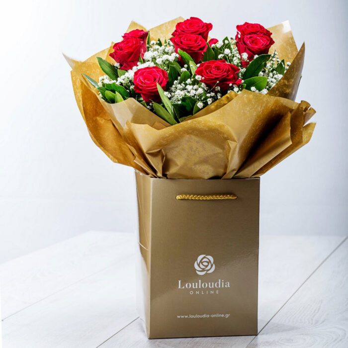 Classic Flower Bouquet with 8 Red Roses Premium