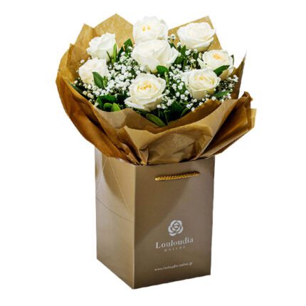 Classic Flower Bouquet with 8 White Premium Roses