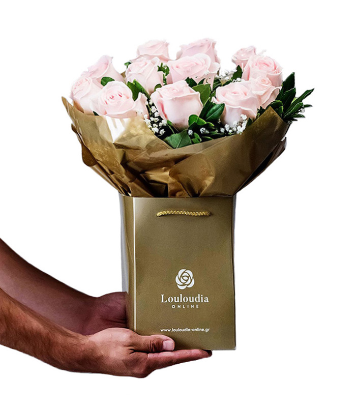 Bouquet Classic with 12 Pink Roses Deluxe