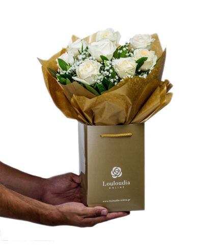 Classic Flower Bouquet with 8 White Premium Roses