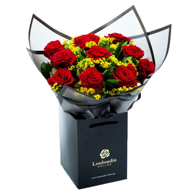 Bouquet with 10 Red Roses in Coconut wrapping
