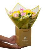 Bouquet of Pink Roses and Chrysanthemums in Coconut Deluxe wrapping