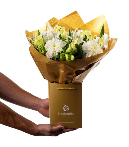 Bouquet of Pandaism with White Roses and Lilies Deluxe