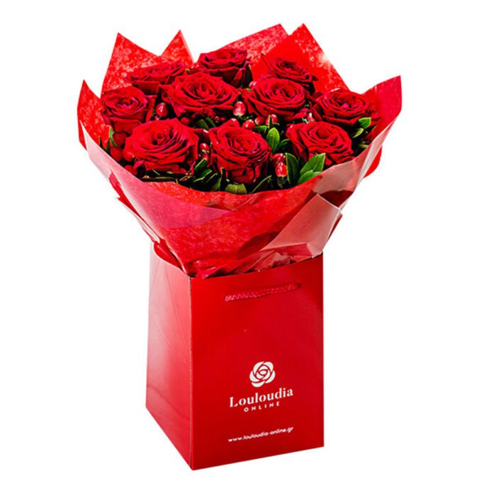 Ανθοδέσμη με 10 Κόκκινα Τριαντάφυλλα Red Velvet