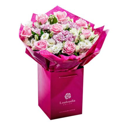 Bouquet with Pink Roses and Lysander Deluxe