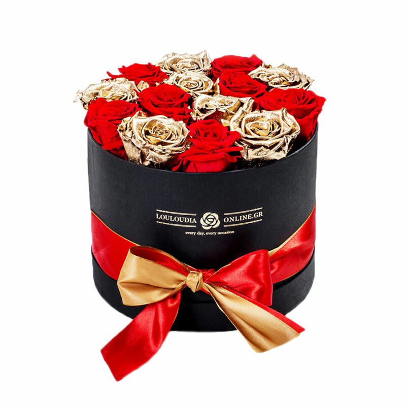 Forever Roses Κόκκινο-Χρυσό Deluxe 19x20cm 14 τριαντάφυλλα