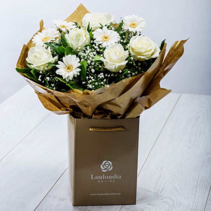 Bouquet with White Roses and Gerberas