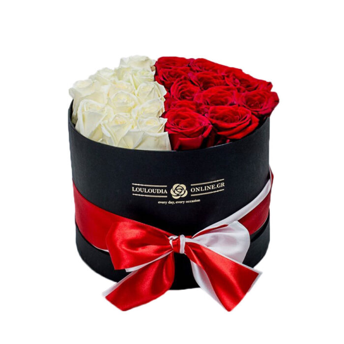 Κουτί με 20 Κόκκινα-Λευκά Τριαντάφυλλα