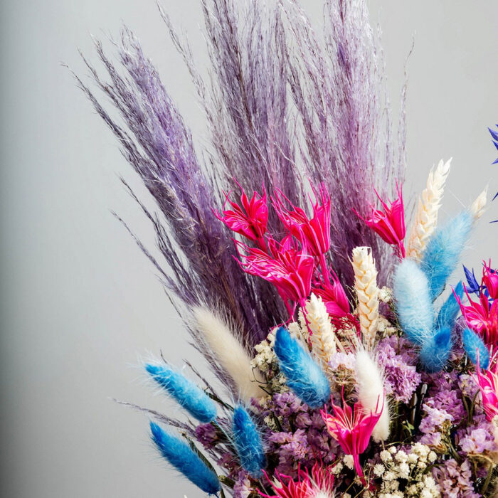 Pampas Bouquet με Μωβ-Γαλάζια Αποξηραμένα Λουλούδια