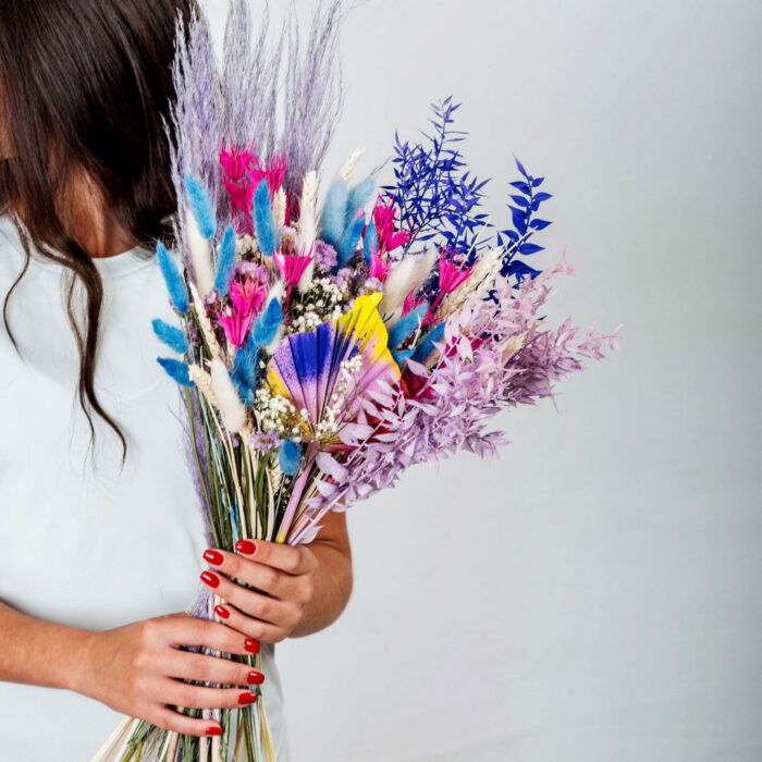 Pampas Bouquet με Μωβ-Γαλάζια Αποξηραμένα Λουλούδια