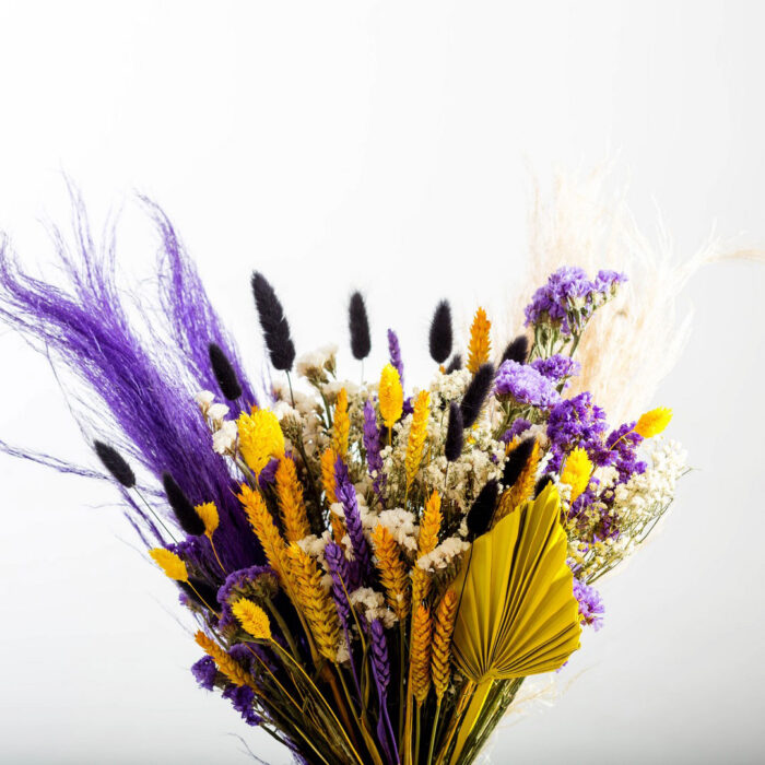 Pampas Bouquet with Purple-Yellow Dried Flowers
