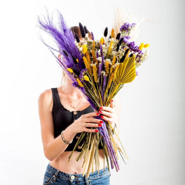 Pampas Bouquet with Purple-Yellow Dried Flowers