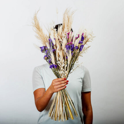 Pampas Bouquet with Purple-White Dried Flowers