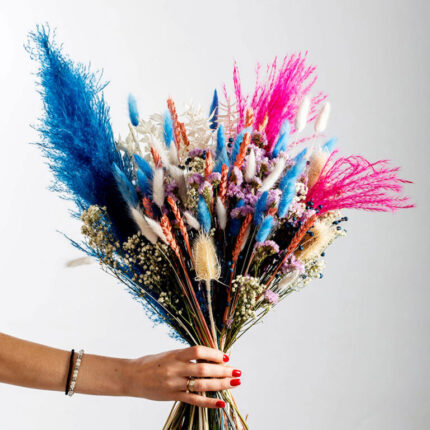 Pampas Bouquet with Blue-Fuchsia Dried Flowers