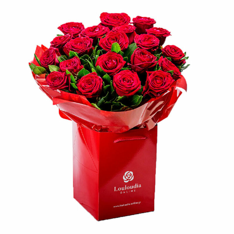 Πολυτελής ανθοδέσμη με 20 Κόκκινα Τριαντάφυλλα
