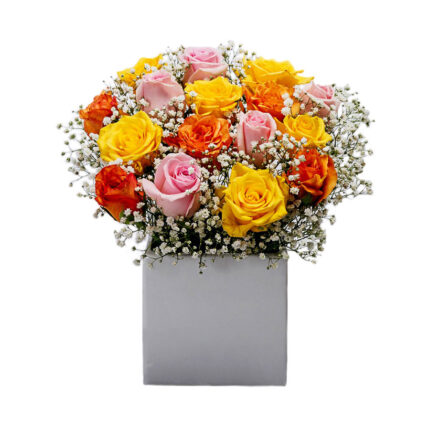 Floral Arrangement with Colourful Roses in Clay Maspeaux