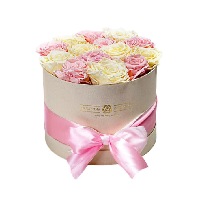 Κουτί με 20 Λευκά-Ροζ Τριαντάφυλλα