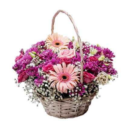 Flower Arrangement with Pink Lysander and Gerberas in Basket
