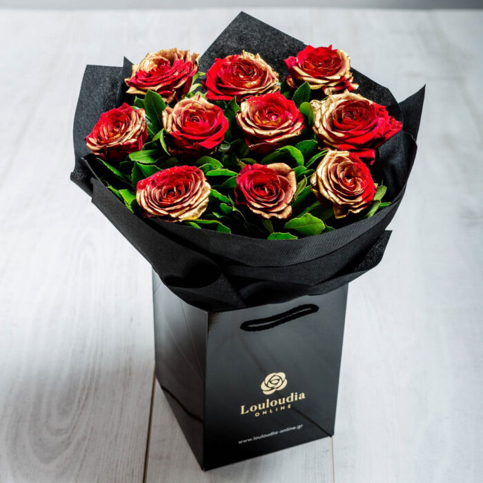Bouquet with 10 Red-Gold Roses