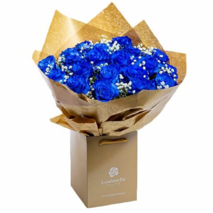 Bouquet with 20 Blue Roses Deluxe