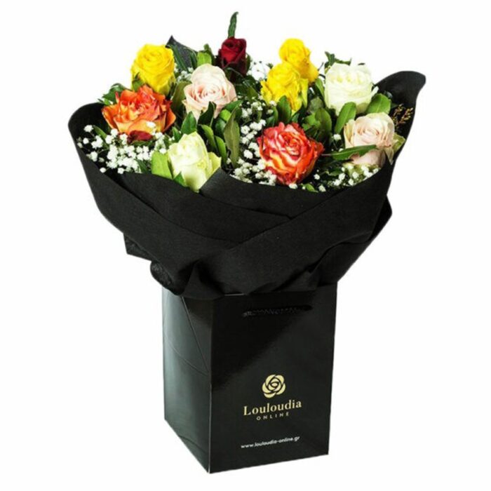 Bouquet with 10 Colourful Roses