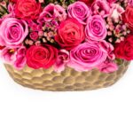 Flower Arrangement with Pink-Fuchsia Roses in Gold Ceramic Mascots