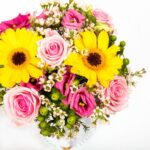 Floral Arrangement with Pink Roses and Gerberas in Clay Maspeaux