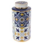 Decorative Clay Vase with Blue, Blue & Gold Designs