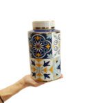 Decorative Clay Vase with Blue, Blue & Gold Designs